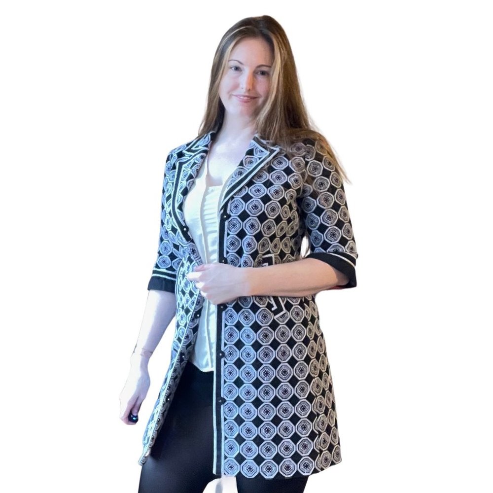 Tahari | Purple/Black Embroidered Geometric Professional Jacket/Blazer Small